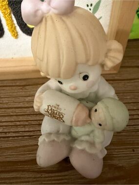 Precious Moments Figurine Girl Feeding Baby with Bottle - Pastel Colors
